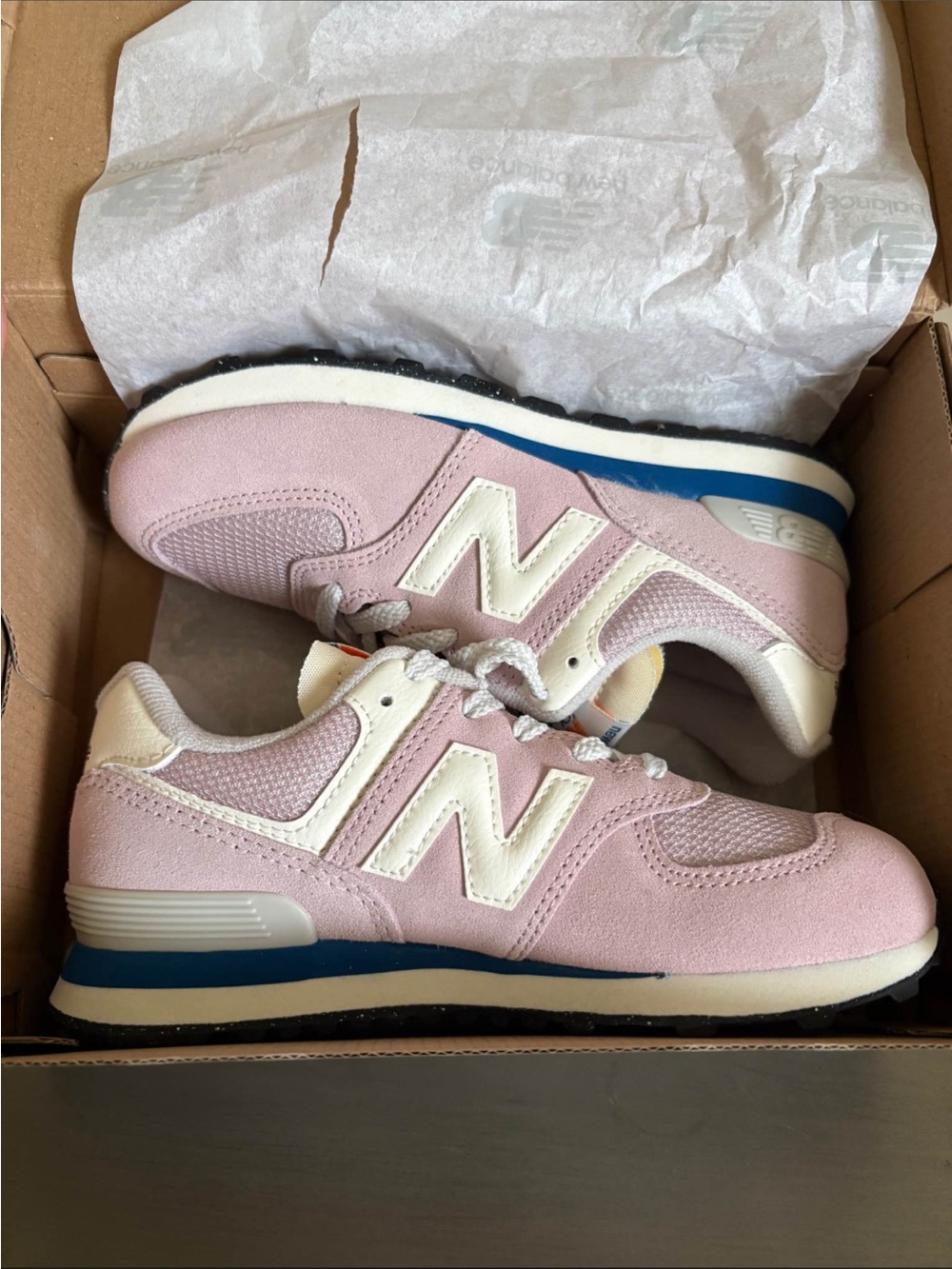 New Balance Pink & Cream Retro 574 Runner with Navy Accent